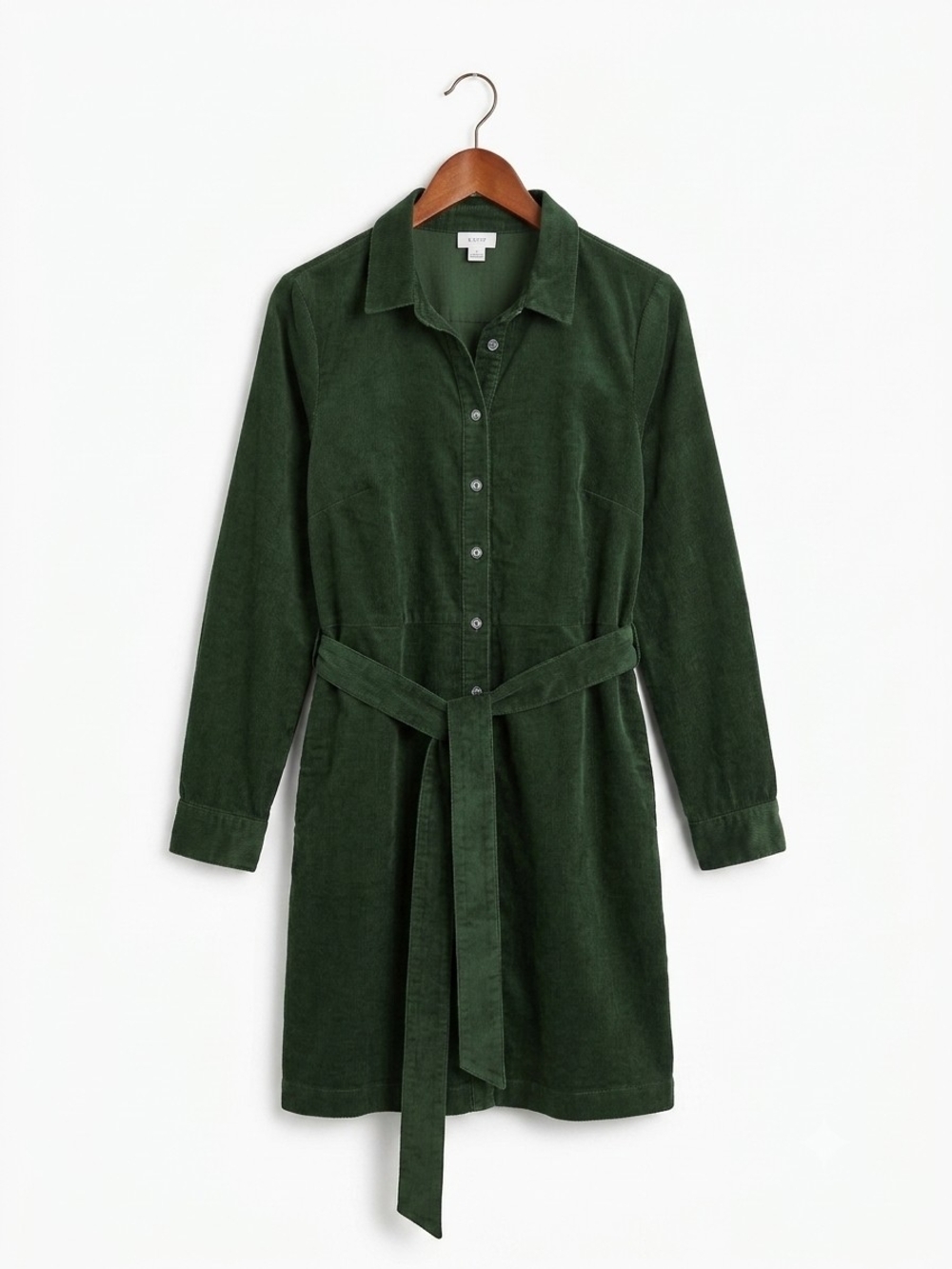 JCrew Corduroy Women Green Button Front Belted Mini Shirt Dress Size 4